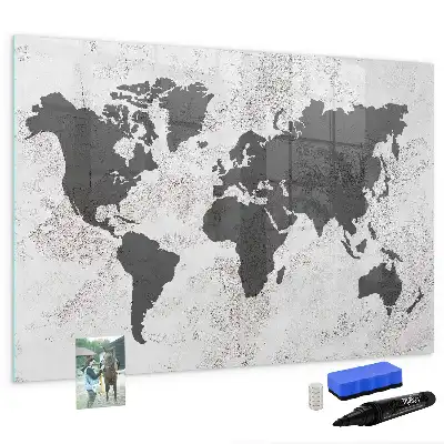 Beschreibbare Magnettafel mit Weltkarten-Motiv im Beton-Look