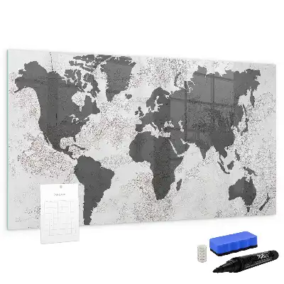 Beschreibbare Magnettafel mit Weltkarten-Motiv im Beton-Look