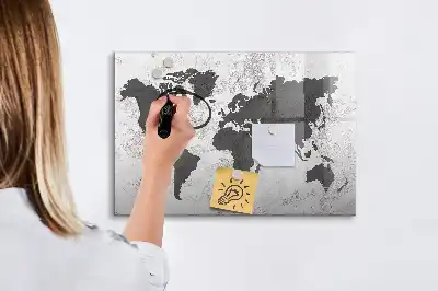 Beschreibbare Magnettafel mit Weltkarten-Motiv im Beton-Look