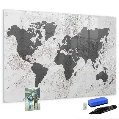 Beschreibbare Magnettafel mit Weltkarten-Motiv im Beton-Look