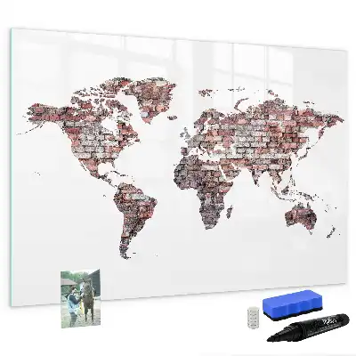 Beschreibbare Magnettafel Weltkarte auf Ziegeln