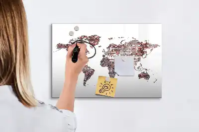 Beschreibbare Magnettafel Weltkarte auf Ziegeln