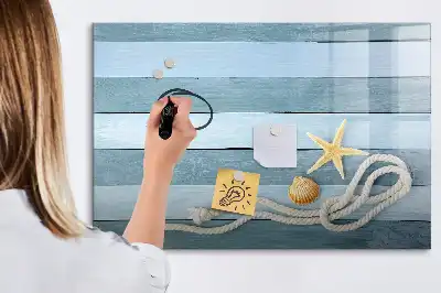 Beschreibbare Magnettafel mit Motiv Bretter, Pflanzen und Muscheln