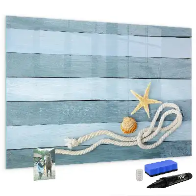 Beschreibbare Magnettafel mit Motiv Bretter, Pflanzen und Muscheln