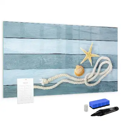 Beschreibbare Magnettafel mit Motiv Bretter, Pflanzen und Muscheln