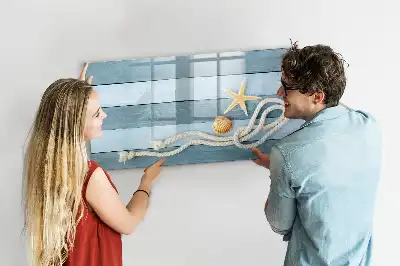 Beschreibbare Magnettafel mit Motiv Bretter, Pflanzen und Muscheln