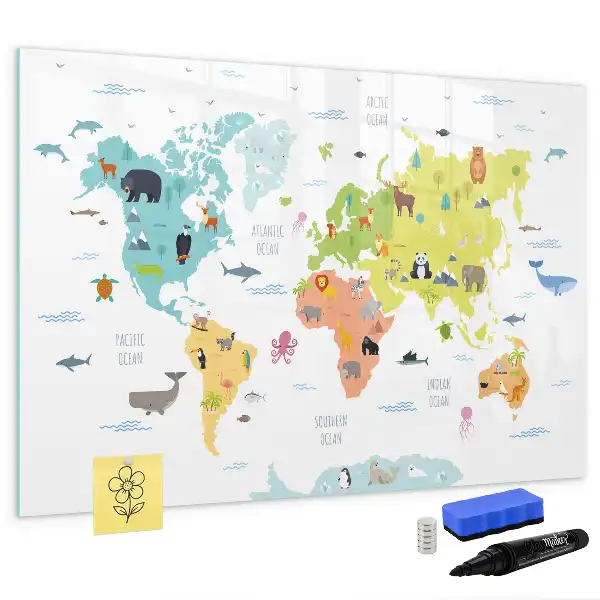 Schreib-Magnettafel mit Motiv Tier-Weltkarte