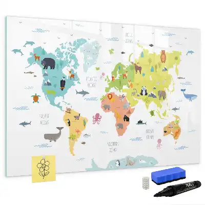 Schreib-Magnettafel mit Motiv Tier-Weltkarte