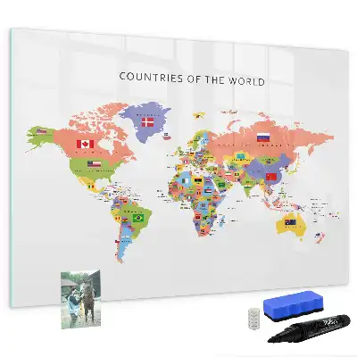 Beschreibbare Magnettafel mit Motiv Weltkarte mit Flaggen