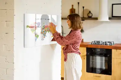 Beschreibbare Magnettafel mit Motiv Weltkarte mit Flaggen