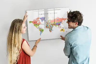 Beschreibbare Magnettafel mit Motiv Weltkarte mit Flaggen