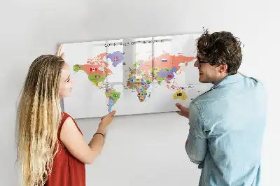 Beschreibbare Magnettafel mit Motiv Weltkarte mit Flaggen