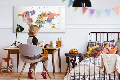 Beschreibbare Magnettafel mit Motiv Weltkarte mit Flaggen