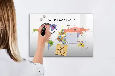 Beschreibbare Magnettafel mit Motiv Weltkarte mit Flaggen