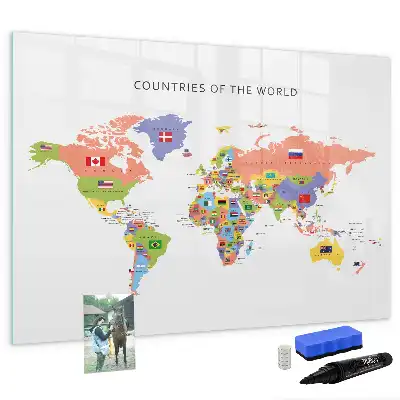 Beschreibbare Magnettafel mit Motiv Weltkarte mit Flaggen