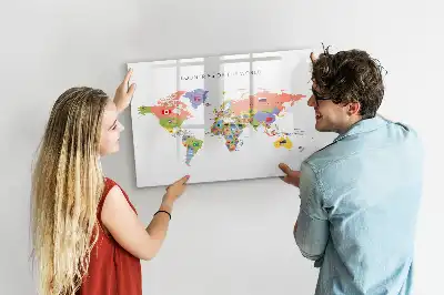 Beschreibbare Magnettafel mit Motiv Weltkarte mit Flaggen