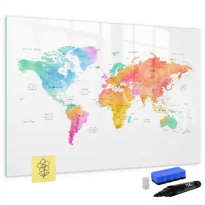 Schreib-Magnettafel Aquarell-Weltkarte