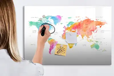 Schreib-Magnettafel Aquarell-Weltkarte