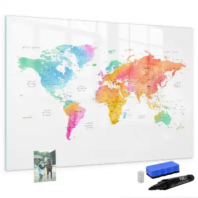 Schreib-Magnettafel Aquarell-Weltkarte