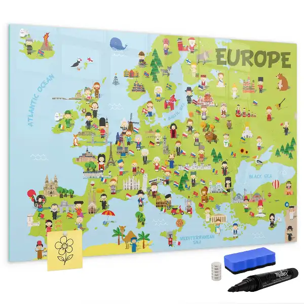 Schreib-Magnettafel mit Weltkartenmotiv und Flaggen