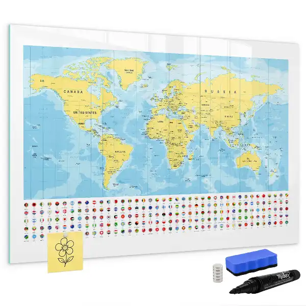 Weltkarte als beschreibbare Magnettafel
