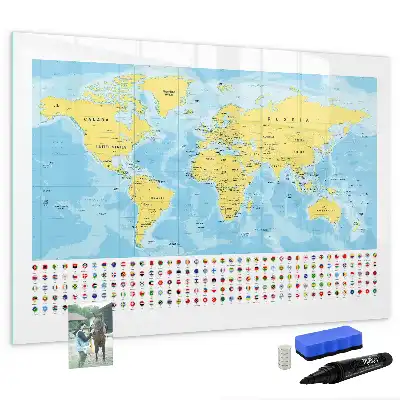 Weltkarte als beschreibbare Magnettafel