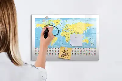 Weltkarte als beschreibbare Magnettafel