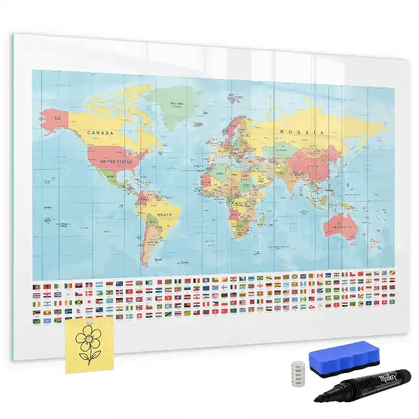 Beschreibbare Magnettafel mit geografischer Weltkarte