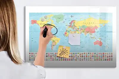 Beschreibbare Magnettafel mit geografischer Weltkarte