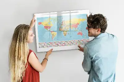 Beschreibbare Magnettafel mit geografischer Weltkarte