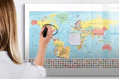 Beschreibbare Magnettafel mit geografischer Weltkarte