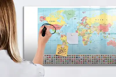 Beschreibbare Magnettafel mit geografischer Weltkarte