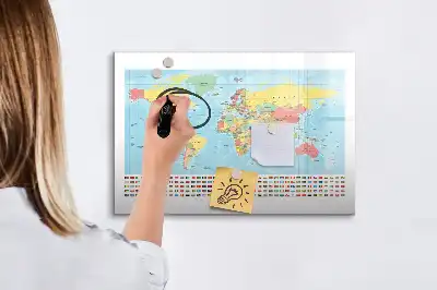 Beschreibbare Magnettafel mit geografischer Weltkarte