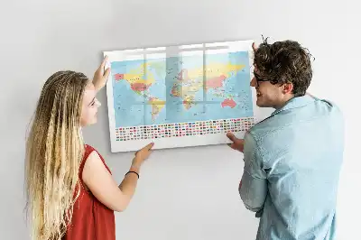 Beschreibbare Magnettafel mit geografischer Weltkarte
