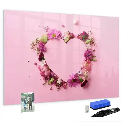 Schreib-Magnettafel mit Motiv Herz aus Blumen