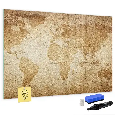Magnettafel beschreibbar mit Vintage-Weltkarten-Design