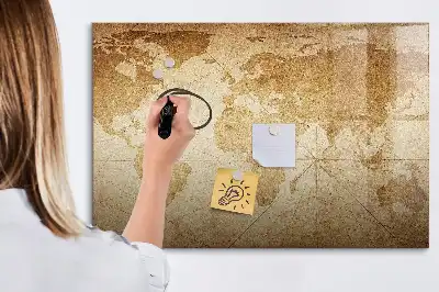 Magnettafel beschreibbar mit Vintage-Weltkarten-Design