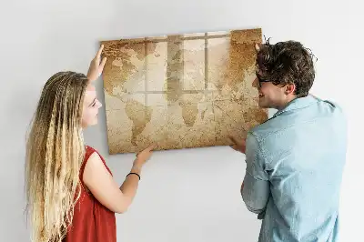 Magnettafel beschreibbar mit Vintage-Weltkarten-Design