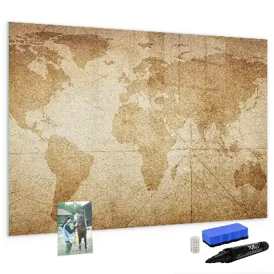 Magnettafel beschreibbar mit Vintage-Weltkarten-Design