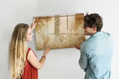 Magnettafel beschreibbar mit Vintage-Weltkarten-Design