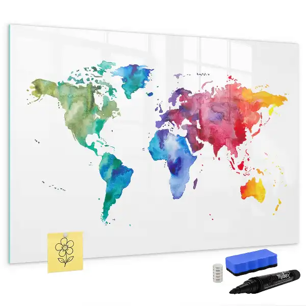 Aquarell-Weltkarte beschreibbare Magnettafel