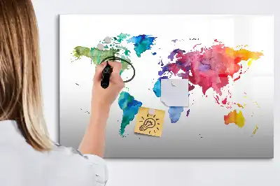 Aquarell-Weltkarte beschreibbare Magnettafel