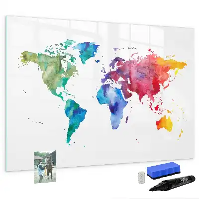 Aquarell-Weltkarte beschreibbare Magnettafel