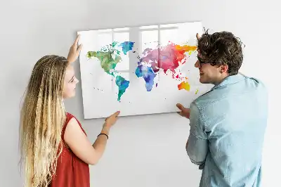 Aquarell-Weltkarte beschreibbare Magnettafel