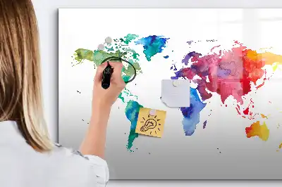 Aquarell-Weltkarte beschreibbare Magnettafel