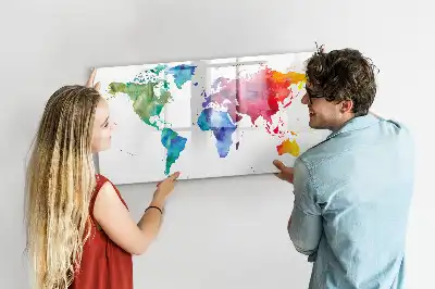 Aquarell-Weltkarte beschreibbare Magnettafel