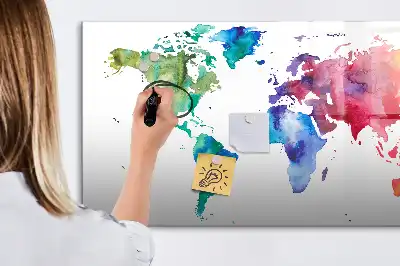 Aquarell-Weltkarte beschreibbare Magnettafel
