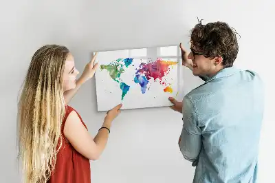 Aquarell-Weltkarte beschreibbare Magnettafel