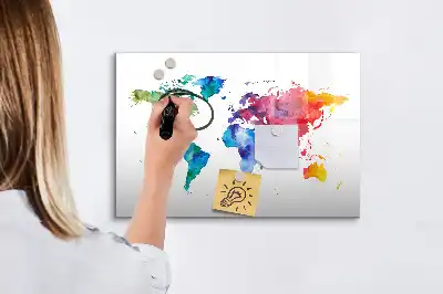 Aquarell-Weltkarte beschreibbare Magnettafel