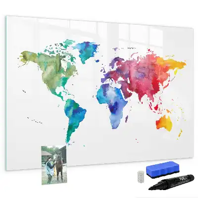 Aquarell-Weltkarte beschreibbare Magnettafel